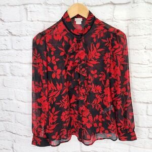 Chicos Sheer Chiffon Top Whimsigoth Office Goth Dark Fairy Romance Size 0P Small